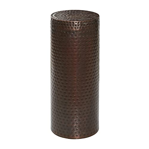 Deco 79 Metal Cylinder Pedestal Table With Hammered Design, Set Of 4 36", 32", 24", 18"H, Brown #TOP3