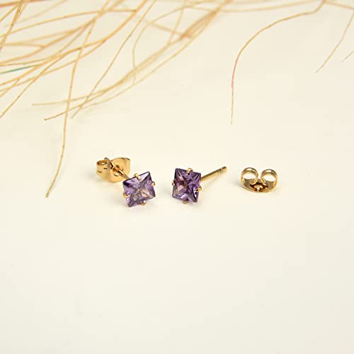12 Pairs 18K Gold Plated Surgical Stainless Steel Stud Earring Cubic Zirconia Birthstone Stud Earrings Set for Women3