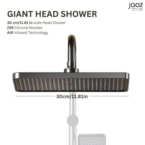 Image of Jaaz Thermostatic Piano Shower Set for Bathroom with Rainfall Showerhead, Waterfall Outlet, Hand Shower & Temperature Display - Matte Black (Lavish)