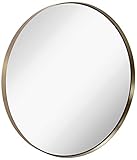Hamilton Hills Contemporary Brushed Metal Gold Wall Mirror | Glass Panel Gold Framed Rounded Circle...