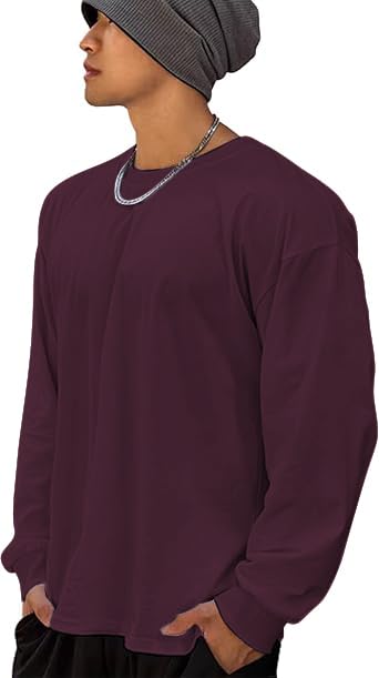 Image of CHKOKKO Men's Polyester Oversized Fit Oversized Solid Round Neck Full Sleeve Tshirts