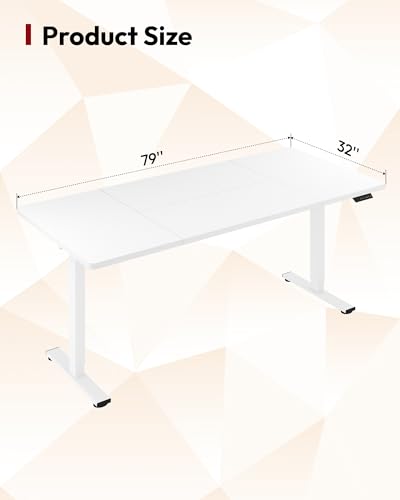 Image of SANODESK Electric Standing Desk 79 x 32 Inches, Height Adjustable Sit Stand with Large Splice Board Desktop for Home Office, Computer Workstations,Memory Ergonomic Computer Desk, White Frame /White Top