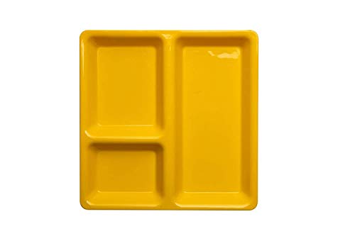 URMILA PLASTIC® Food-Grade Plastic 3 in 1 Compartments Pav Bhaji Plate Dinner Plates Serving Plates Yellow Set of 24