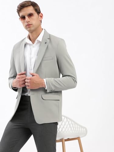 Image of SHOWOFFFF Men Solid Single Breasted Casual Blazer | Notched Lapel Full Sleeves Cotton Blazer for Mens | Slim Fit Regular Length Blazer for Men's