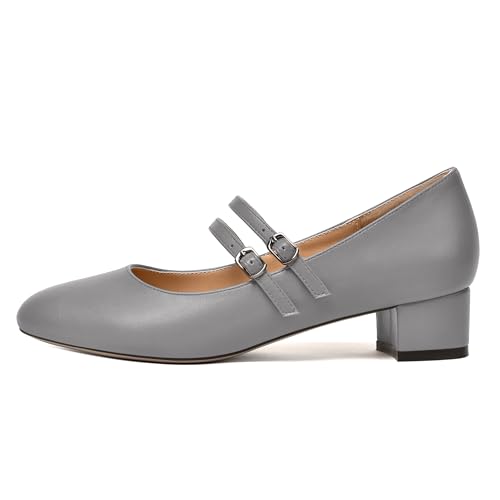 FEMSTEP Womens Office Round Toe Adjustable Strap Fashion Buckle Matte Chunky Low Heel Pumps Shoes 1.5 Inch2
