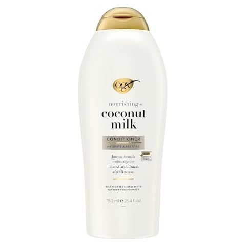 OGX Nourishing + Coconut Milk Conditioner, Hydrating & Restoring Conditioner Moisturizes for Soft Hair After the First Use, Paraben-Free, Sulfate-Free Surfactants, 25.4 fl. oz Cover