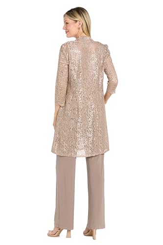 Image of R&M Richards Women's 3-Piece Scallop Glitter Lace Duster Pant Set for Mother of the Bride, Wedding Guest, Cocktail Attire