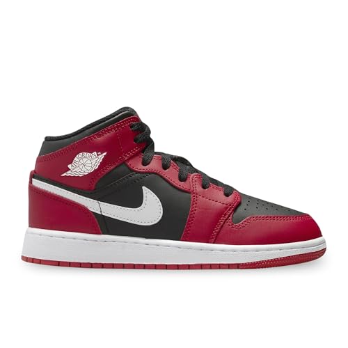 Image of Nike Air Jordan 1 Mid Big Kids' Shoes Black /White-Gym Red (DQ8423 061) Gradeschool GS - Size 6.5