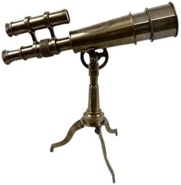 Aron Enterprises II Antique Maritime Brass Finish Telescope with Adjustable Tripod Stand (28 x 6 cm).