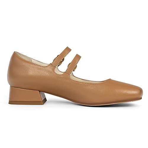Elerhythm Women's Mary Jane Square Closed Toe Casual with Double Ankle Strap Dressy Flats Chunky Block Low Heel Elegantes Comfortable Soft Cute Shoes4