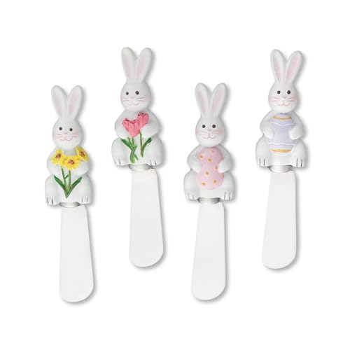 Wine Things Easter Bunny Cheese Spreaders, Hand-Painted Resin Handles with Stainless Steel...