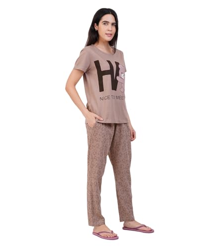 Image of Women's Premium Cotton Print Night Suits - Comfortable & Stylish Pajama Set with Pockets
