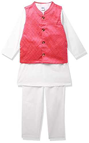 Image of Amazon Brand - Jam & Honey Cotton Boy Festive Nehru Jacket, Kurta And Pyjama Set Which Is Both Comfortable And Stylish
