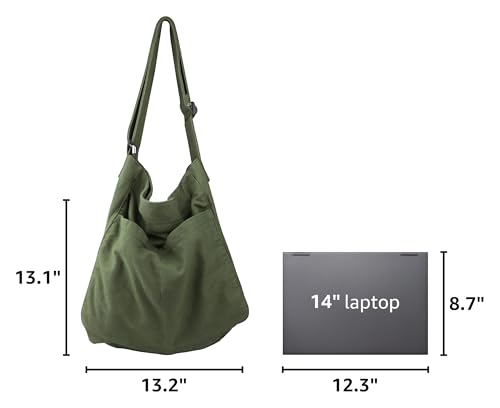 Image of Canvas Hobo Crossbody Shoulder Tote Bag for Women and Men W /Multi-pocket Casual Purse Messenger Bags Travel Work