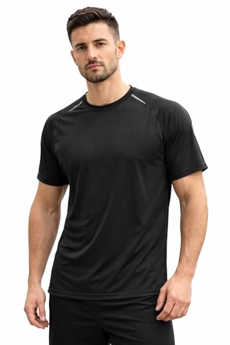 Image of CoreFlex Men's Black Activewear T-Shirt, Two-Way Stretch Polyester, Raglan Sleeve, Lightweight & Breathable, Gym & Sports Wear