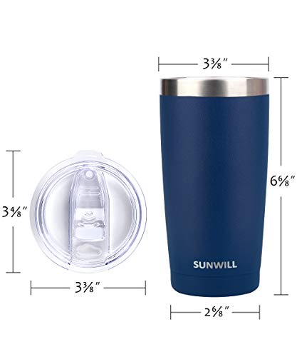 SUNWILL Travel Coffee Tumbler 20 oz, Insulated Mug with Lid, Stainless Steel Cup for Outdoor, Powder Coated Navy