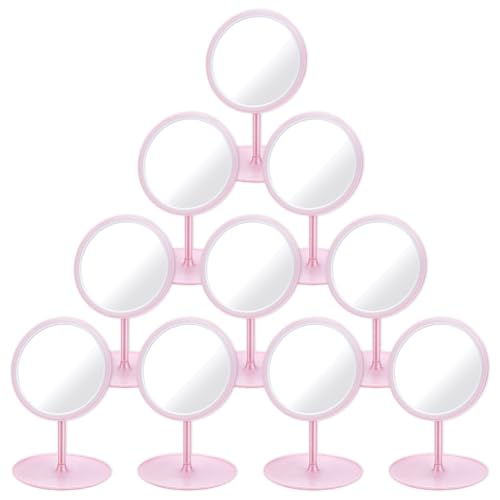 Set de 10 espejos de maquillaje redondos rosa portátiles