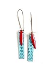  Pendientes de fantasía, papel japonés, azul turquesa, rojo, bronce, hechos a mano, joyas de mujer.