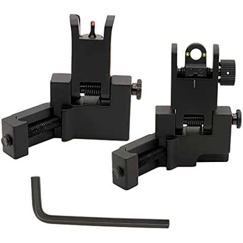 KELEN 45 Degree Offset Flip Up Sight, Rapid Transition Backup Fiber Optics Iron Sights Low Profile Front and Rear Sights with Red and Green Dots Compatible with Picatinny Weaver Rails Cover
