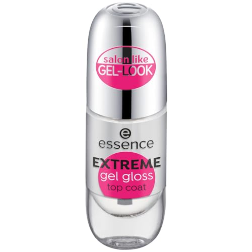 essence Extreme Gel Gloss Top Coat, Transparent, Fixing, Smoothing, Protective, Glossy, Radiant, Gely, No Acetone, Vegan, Microplastic Particles Free (8 ml)