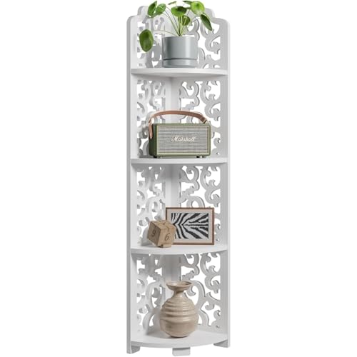 Caimcie Estantes esquineros barrocos Blancos de 4 Niveles, estantería Independiente para baño, Sala de Estar, Dormitorio, Cocina, balcón u Oficina. 113cm