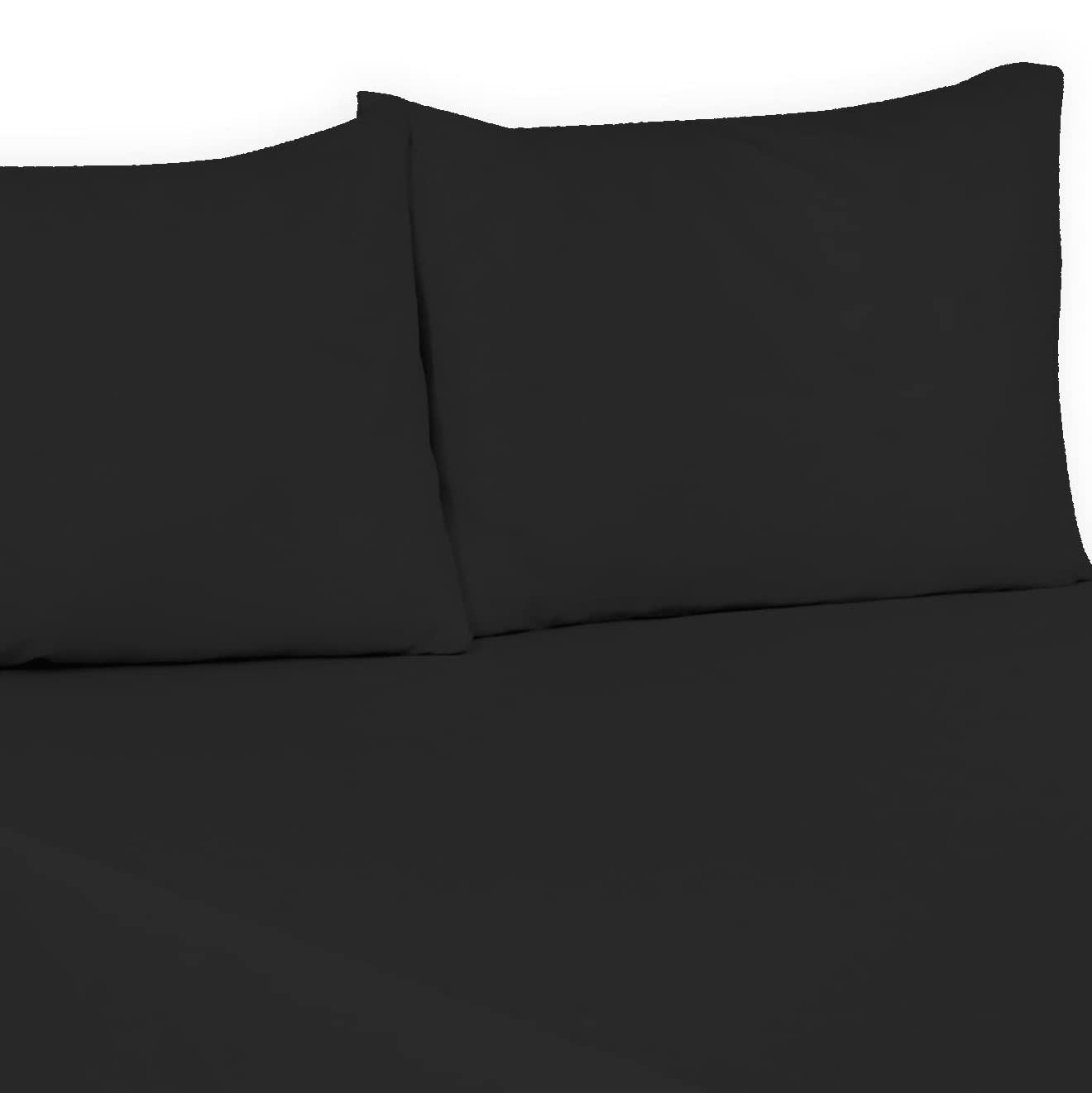 Polycotton Plain Dyed Flat Bed Sheets Luxury Quality Soft Easy Care Flat sheets in Single, Double, King, Super King size (Black, King: (250cm x 275cmcm) Approx.)