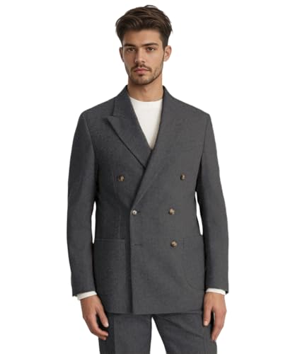 2 Piece Double Breasted Men's Suits Herringbone Tweed Suits for Men Retro Peak Lapel Blazer Wedding Prom Jacket Pants Set - Main Image