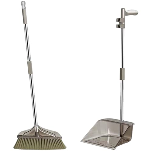 PACKOVE 1 Satz Weicher Besenset für Reinigung Kehrbesen drinnen klein Besen und Kehrschaufel Besen mit Schaufel Besen- und Kehrschaufel-Set Besen Kehrschaufel Kehrbürste Plastik Grau