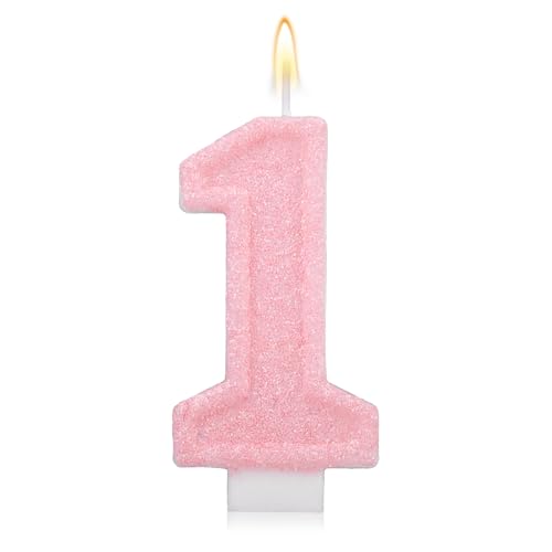 Gosknor Pink Number Birthday Candles, Romantic Cake Pink Number Candles Anniversary Cake Topper Decoration Cute Birthday Party Supplies for Wedding Anniversary Celebration Supplies (1)