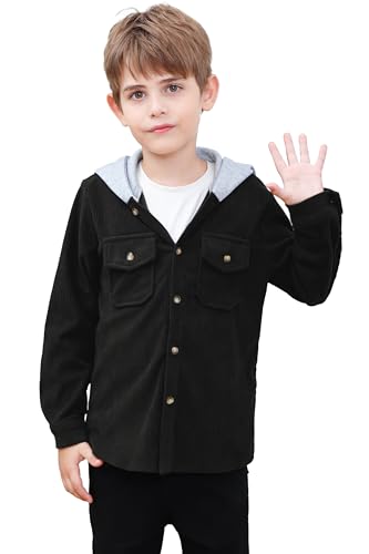 Image of Cromoncent Boys&Mens Corduroy Jacket Casual Long Sleeve Button Down Hooded Shirt Shacket