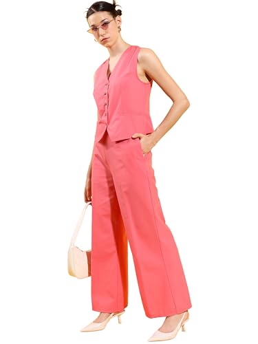 Image of Tokyo Talkies Women's Sleeveless V-Neck Solid Co-Ords| Co-Ords Women | Stylish Co-Ords | Casual Co-Ords