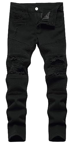 SEAUR - Kids Boys Denim Jeans Ripped Jeans Child Baggy Pant Trousers Elastic Jean Slim Fit Fashion Light Blue Age 5-15 Years