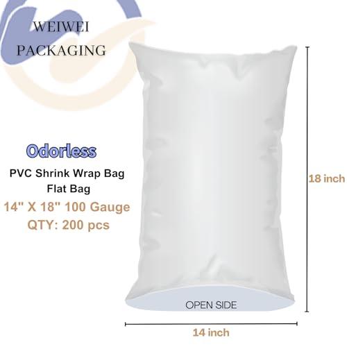 Image of Weiwei - 200PCS 14x18 inch Odorless PVC Heat Shrink Wrap Bags 100 Gauge