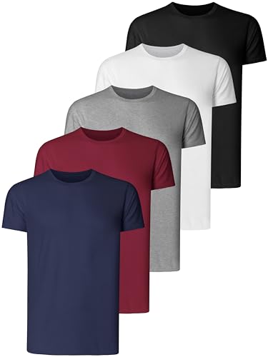 Teesmen T Shirt Herren Baumwolle Basic Männer Kurzarm Sport Atmungsaktive 5er Pack 5 Rundhals Einfarbige Baumwoll Unifarben (Multipack 1, L)