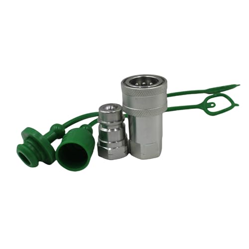 Image of 2-Set 1 /2 inch Ag ISO5675 Carbon Steel Hydraulic Quick Disconnect Coupling Ball Valve,Pioneer Type with Black and Green Colour Dust Cap