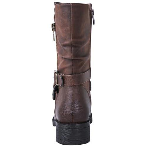 GLOBALWIN Women's Mid-Calf Boots Round Toe Zip-Up Slouch Booties with Buckle Strap Casual Spring Fall Winter Brown Boots For Women With low Heel Comfortable For Walking Size 7M - image 6