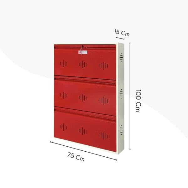 Image of StayHappy Shoe Rack | 3 Door Metal Shoe Rack with Powder Coating | Chappal Rack for Home | Durable Footwear Rack (Red)