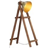 Homgoday Vintage Holz-Stehlampe mit Messing-Schirm, Braun, 28x61-68x105-110 cm, für...