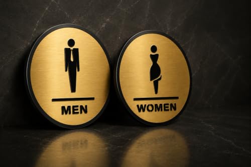 Image of Premium Men & Women Washroom Door Signage Set 6 Inch | Black & Gold Self-Adhesive Restroom Signs for Office, Hotel, Restaurant, Cafe, Shop, Hospital, School & Commercial Spaces