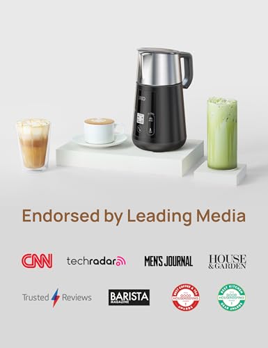 Dreo Milk Frother, All-in-1, 27oz/800ml Hot/Cold Electric Foam Maker for Coffee, Latte Art-level Microfoam, Automatic Milk Warmer, Dairy/Plant-Based Milk, Dishwasher Safe, Black Silver