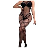 Netzstrümpfe Dessous durchsichtiger erotischer Anzug, schmaler Bodysuit, Netzkleidung, erotische Große Größen (5-Black, One Size)