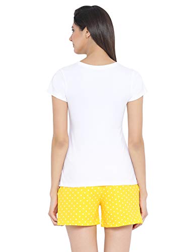 Image of Clovia Women's Cotton Rich Text Print Top & Polka Print Shorts