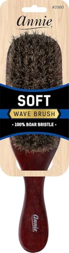 ANNIE Wave Soft Brush (Model:2080), Natural wood, boar bristles, wooden brush, won't pull on your hair, detangler, pulls out the knots