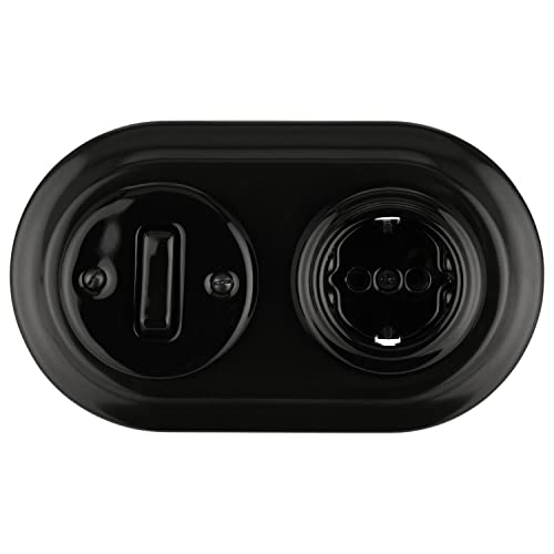 PR1 Series Porcelain Retro Frame Double Socket Black, 173 x 100mm I Höhe 13mm - Image 3