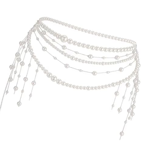 Multitier Perlen-Fransen-Körperkette, Gürtel für Damen, Vintage-Stil, 90er-Jahre-Kostüm, Schmuck, Taillendekoration für Abendkleider, Retro,...