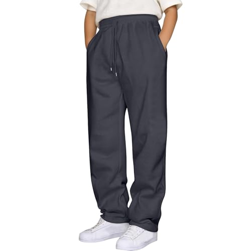 Image of Generisch Boys' Jogging Bottoms with Elastic Waist and Drawstring, Loose Fit, Breathable Sweatpants with Pockets, Casual and Sports Trousers for Children and Teenagers (5-14 Years), darkgray, 13- 14