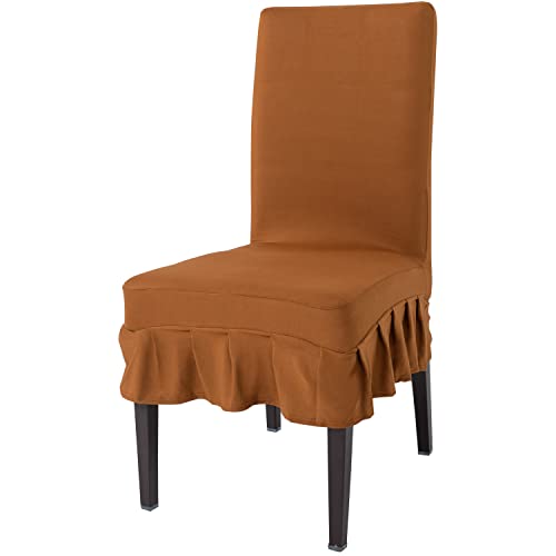 Image of HOKIPO Elastic Chair Cover Frill Set of 1 Stretchable Washable Dining Slipcovers (AR-4092-D4), Polyester Blend