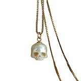 Pearl Skull Necklace Skull Pendant Punk Necklace Gift for Her Him Skull Jewelry Gothic Necklace Gold Chain Silver Skull Pendant