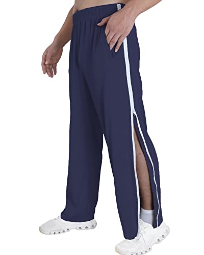 Tear Away Pants For Men Side Zipper Sweatpants Zip Knee Breakaway Wide Leg Athletic Pants Post Surgery Recovery Pants Navy Blue #TOP2
