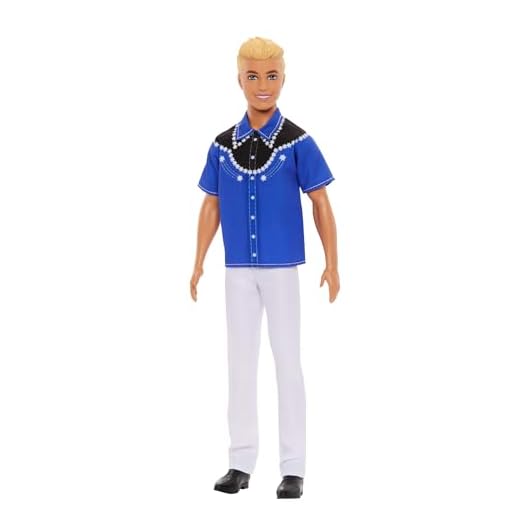 Barbie - Ken Fashionistas n. 226, bambola bionda con camicia Western, pantaloni e stivali rimovibili, edizione da collezione per il 65° anniversario, giocattolo per bambini, 3+ anni, HRH25